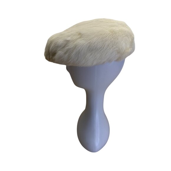 Vintage White Rabbit Fur Womens Beret Hat - Picture 4 of 6